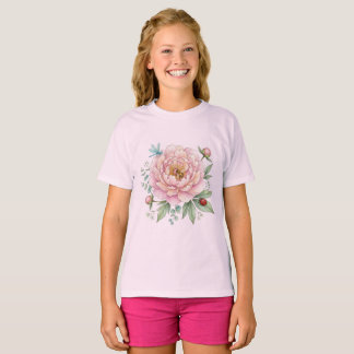 Cute Garden Insects Peony Watercolor Art T-Shirt
