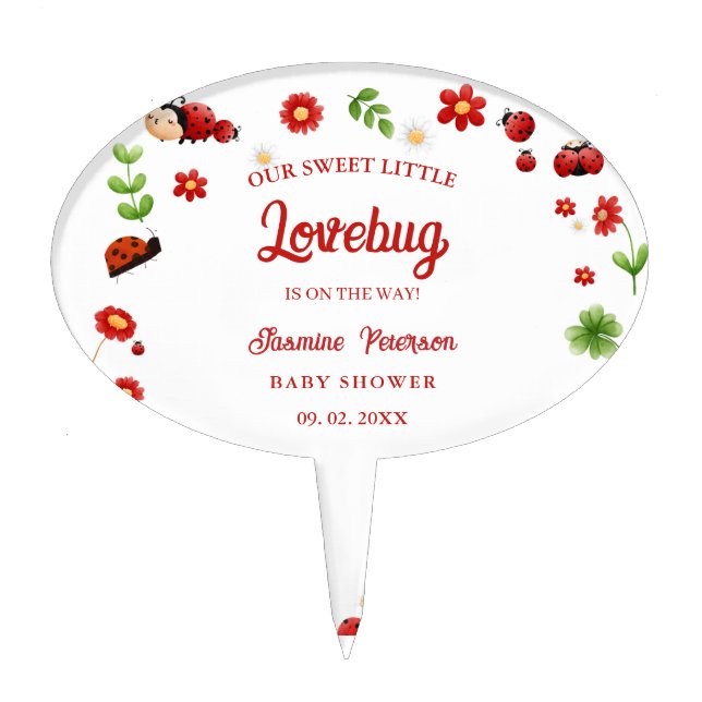 Cute Garden little ladybug baby shower Invitation Cake Topper (Front)