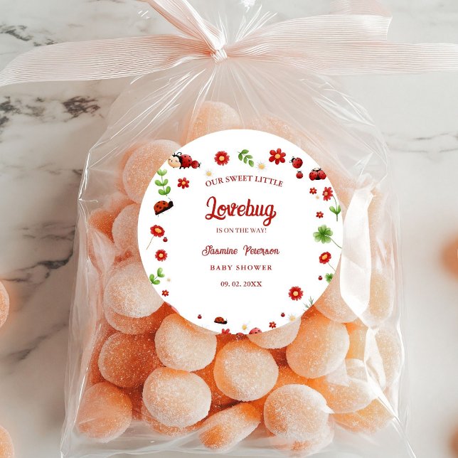 Cute Garden little ladybug baby shower Invitation Classic Round Sticker (Creator Uploaded)