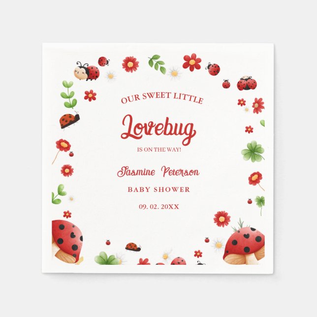 Cute Garden little ladybug baby shower Invitation Napkins (Front)