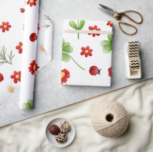 Cute Garden little ladybug baby shower  Wrapping Paper