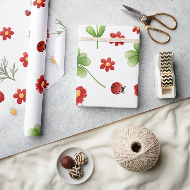Cute Garden little ladybug baby shower  Wrapping Paper (Crafts)