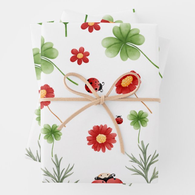 Cute Garden little ladybug baby shower  Wrapping Paper Sheets (In situ)
