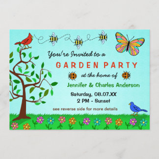 Cute Garden Party Whimsical Summer Flowers Bugs Invitation