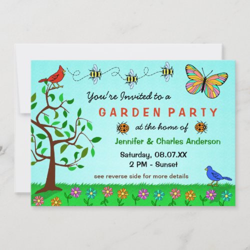 Cute Garden Party Whimsical Summer Flowers Bugs Invitation