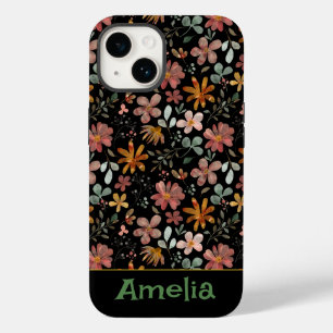 Cute garden pink orange pattern name black Case-Mate iPhone 14 case