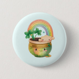 Cute Garden Planter with Rainbow & Clover Button