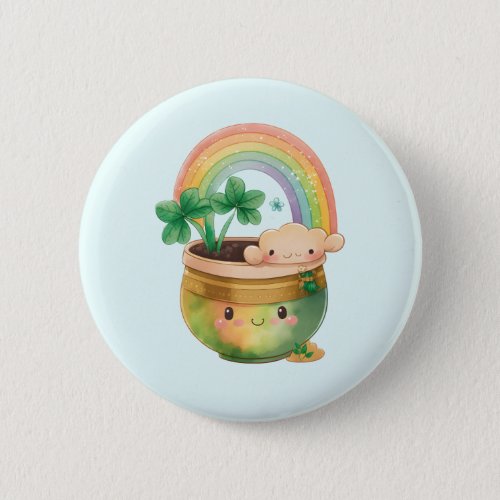Cute Garden Planter with Rainbow  Clover Button