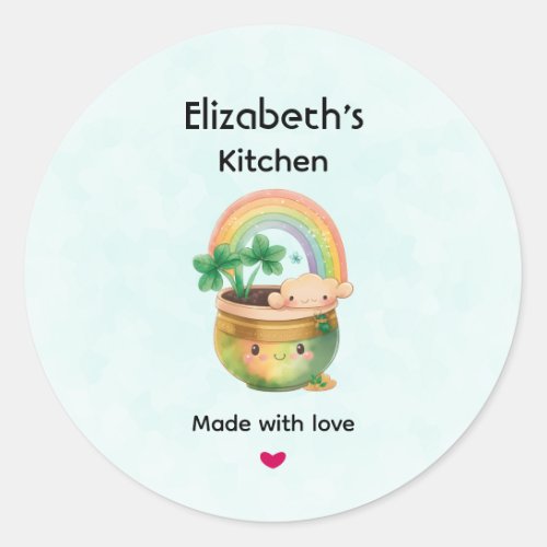 Cute Garden Planter with Rainbow  Clover Kitchen Classic Round Sticker