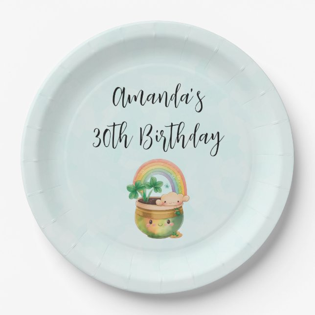 Cute Garden Planter with Rainbow & Clover Paper Plates (Front)