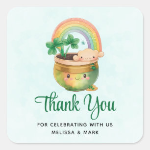 Cute Garden Planter with Rainbow & Clover Party Square Sticker