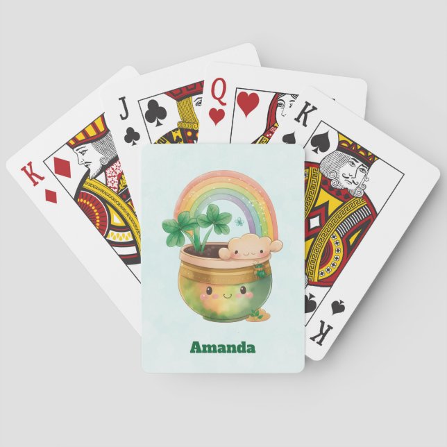 Cute Garden Planter with Rainbow & Clover Poker Cards (Back)