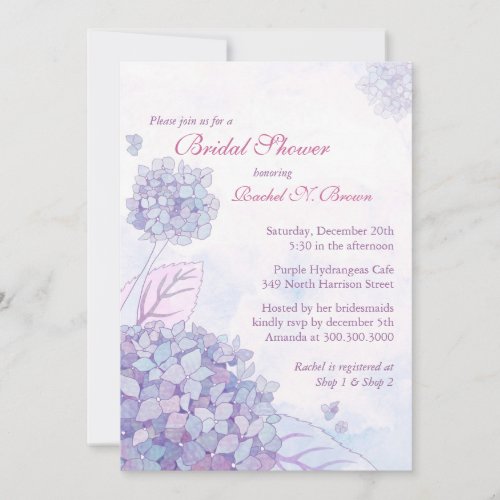 Cute Garden Purple Hydrangea Floral Bridal Shower Announcements