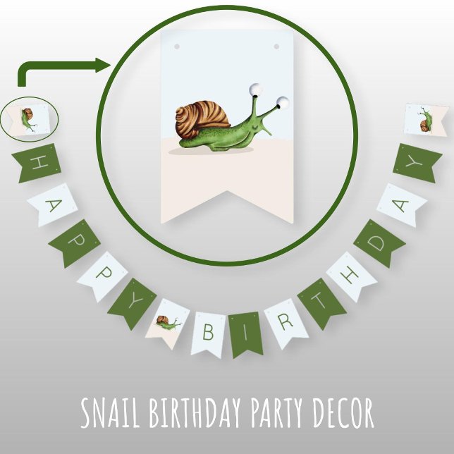 Cute Garden Snail Kids Happy Birthday Bunting Flags (Creator Uploaded)