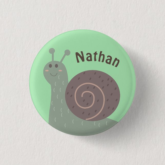 Cute Garden Snail Personalised Kids Button (Front)