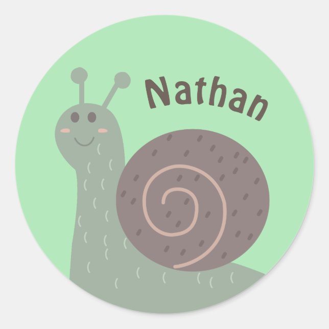 Cute Garden Snail Personalised Kids Classic Round Sticker (Front)