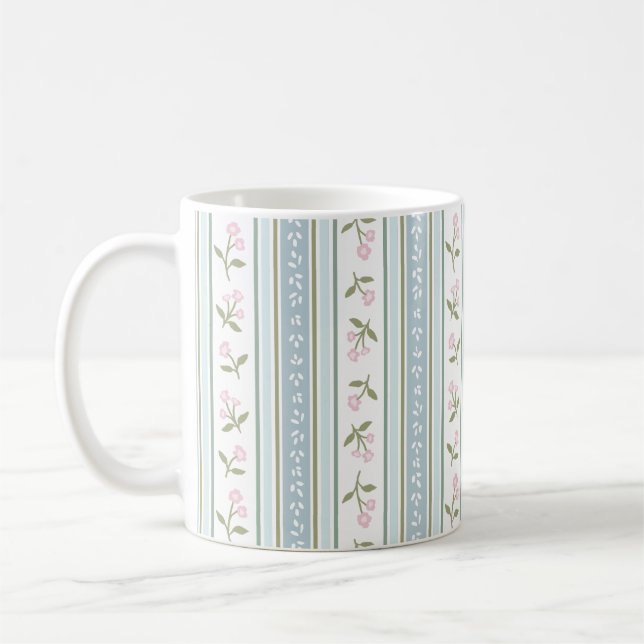 Cute Garden Stripe Floral Coffee Mug (Left)