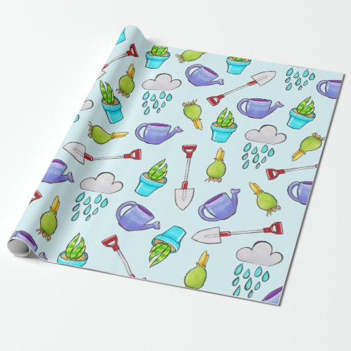 Cute Garden Tools  Plant Bulbs Wrapping Paper