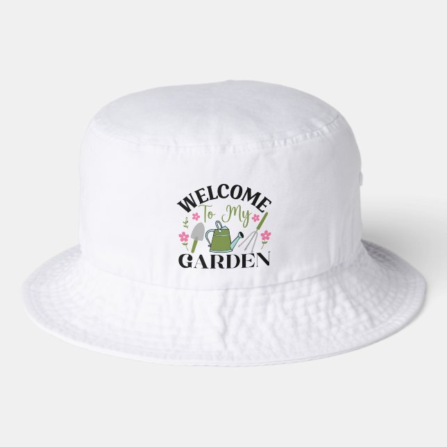 Cute garden welcome word art  bucket hat (Front)