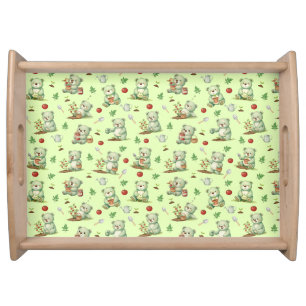 Cute Gardener Bear and Tomato Garden Seamless Patt Serving Tray