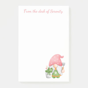 Cute Gardener Green Pink Watercolor Garden Gnome Post-it Notes