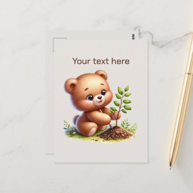 Cute Gardening bear customizable Postcard (Front/Back In Situ)
