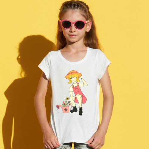 Cute Gardening Girl and Flower Girl Blond Hair  T_Shirt