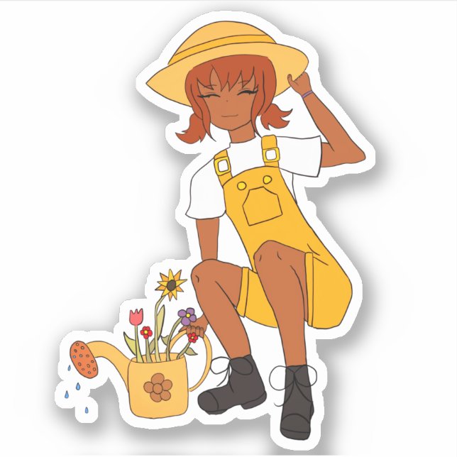 Cute Gardening Girl with Flowers  Sticker (Front)