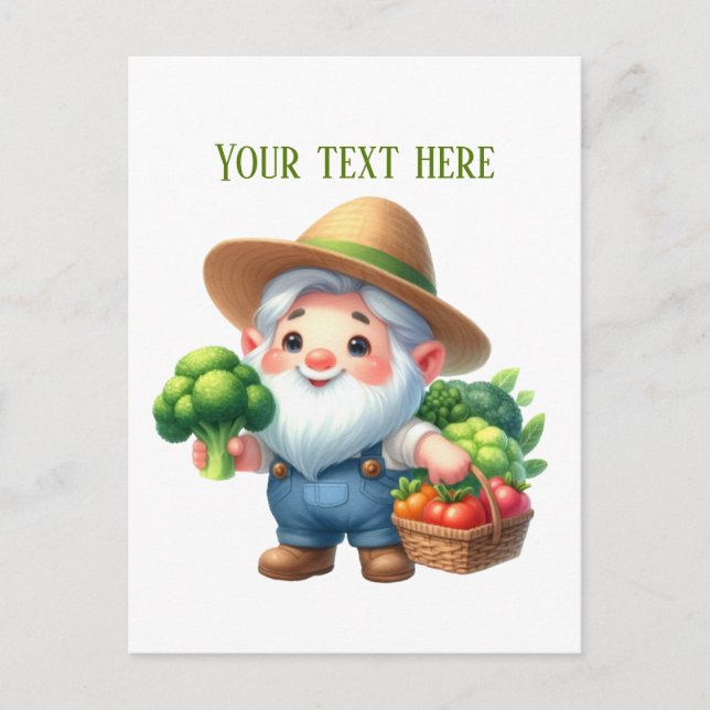 Cute gardening gnome mixed vegetable customizable postcard (Front)
