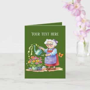 Cute Gardening old lady add message Card