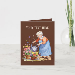 Cute Gardening old lady add message Card