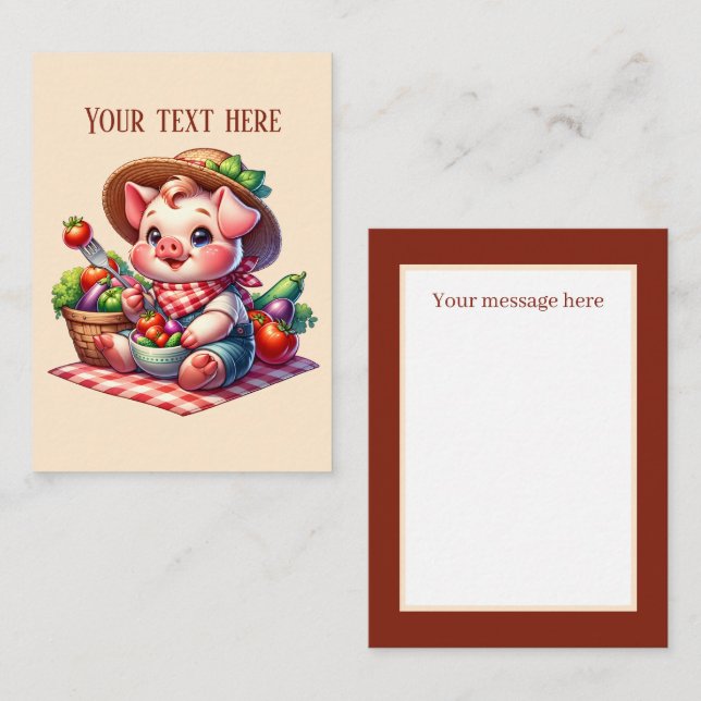 Cute Gardening pig lovers add text  Note Card (Front/Back)