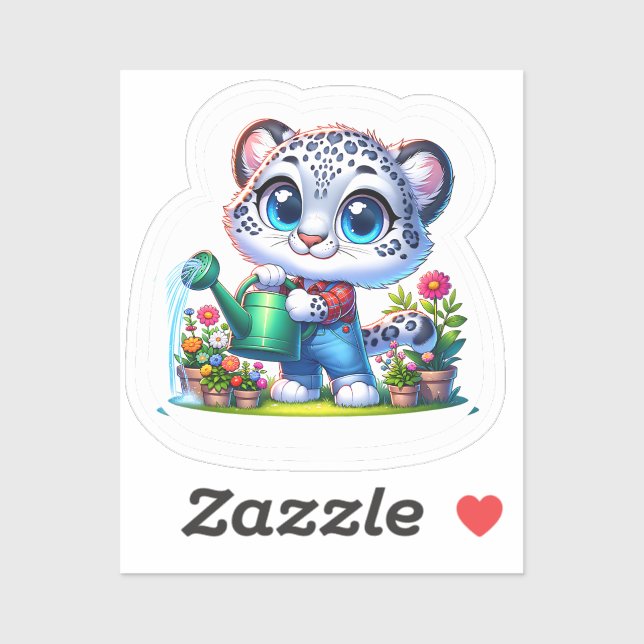 Cute Gardening Snow Leopard Stickers (Sheet)