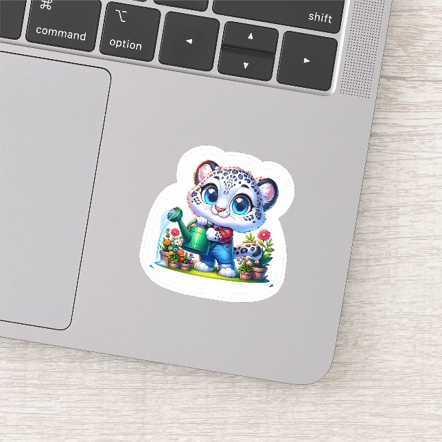 Cute Gardening Snow Leopard Stickers (Detail)