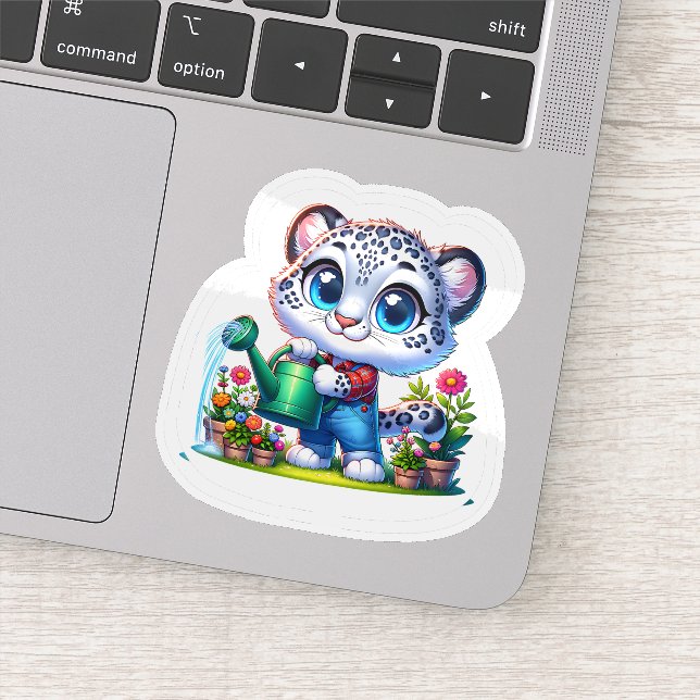 Cute Gardening Snow Leopard Stickers (Detail)
