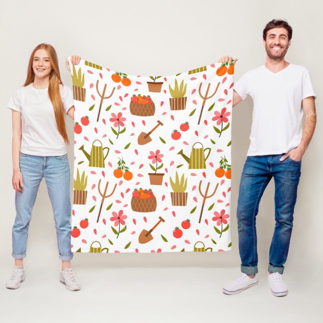 Cute Gardening Tools and Plants Seamless Pattern Fleece Blanket (In Situ)