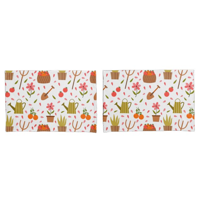 Cute Gardening Tools and Plants Seamless Pattern Pillow Case (Front-Set)