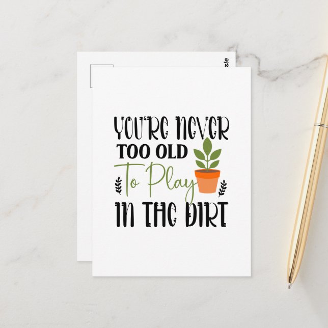 Cute gardening word art dirt postcard (Front/Back In Situ)
