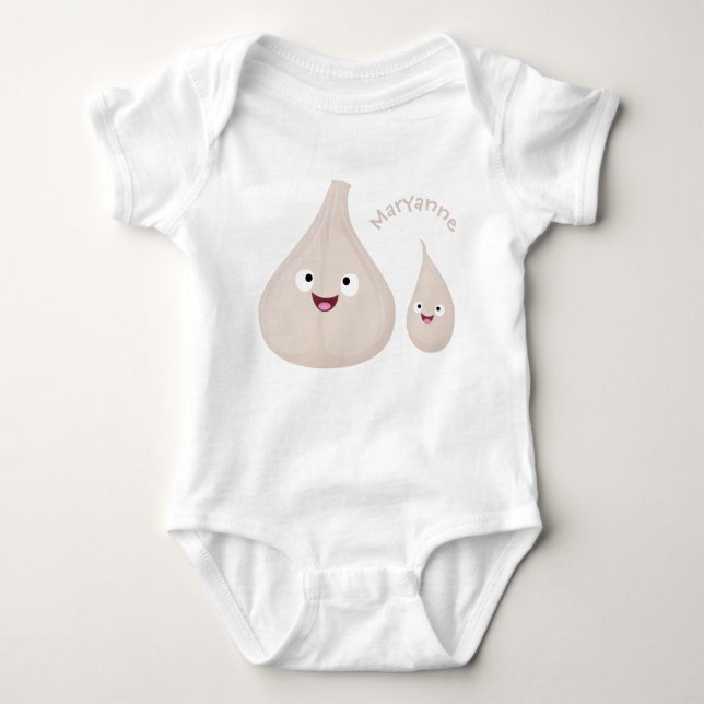 Cute garlic cartoon vegetable illustration baby bodysuit (Front)