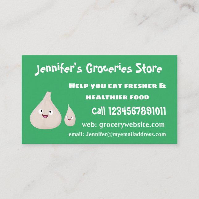 Cute garlic cartoon vegetable illustration business card (Front)