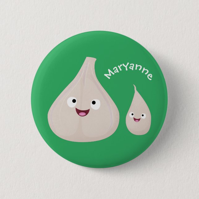 Cute garlic cartoon vegetable illustration button (Front)