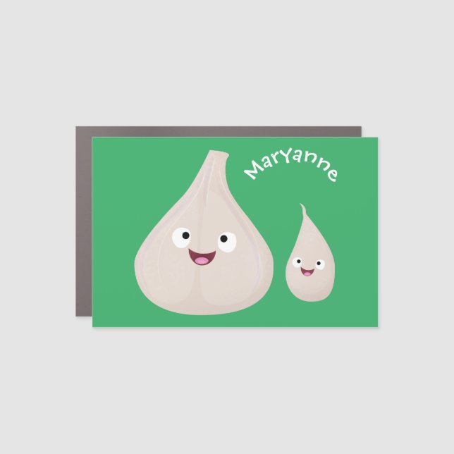 Cute garlic cartoon vegetable illustration car magnet (Front)