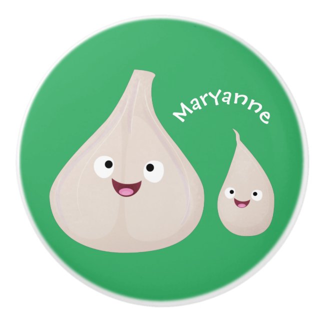 Cute garlic cartoon vegetable illustration ceramic knob (Front)