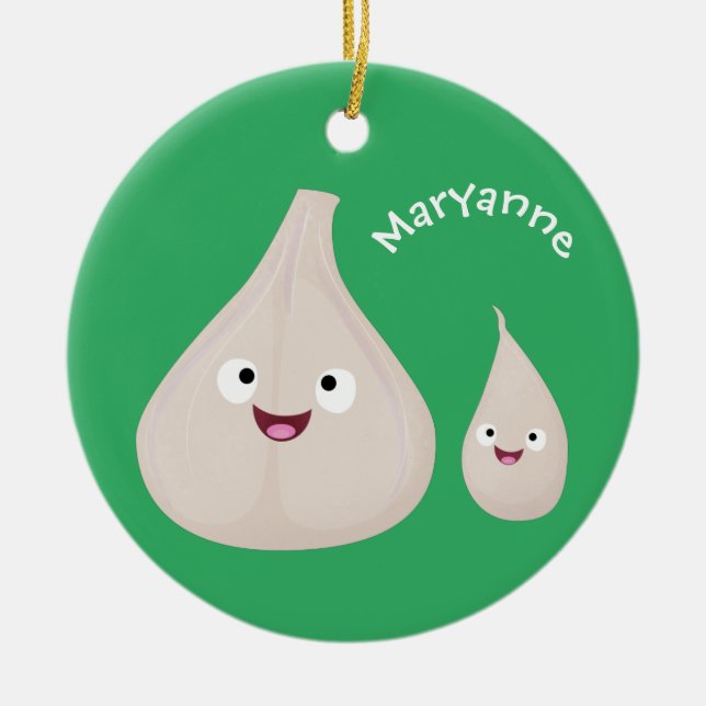 Cute garlic cartoon vegetable illustration ceramic ornament (Front)