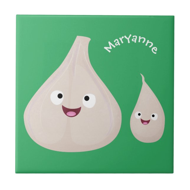 Cute garlic cartoon vegetable illustration ceramic tile (Front)