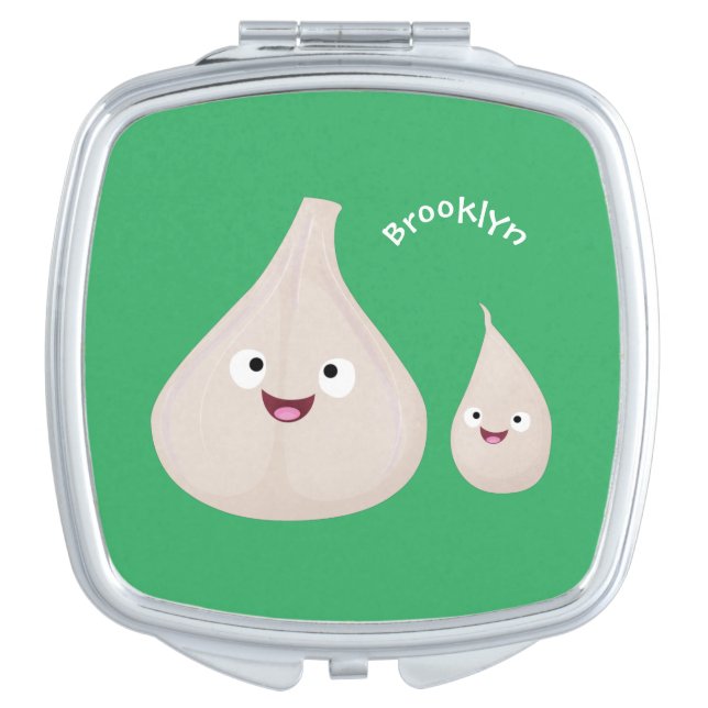 Cute garlic cartoon vegetable illustration compact mirror (Front)