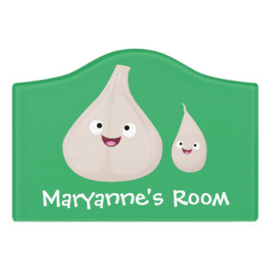 Cute garlic cartoon vegetable illustration door sign