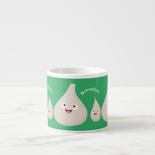 Cute garlic cartoon vegetable illustration espresso cup