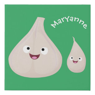 Cute garlic cartoon vegetable illustration faux canvas print