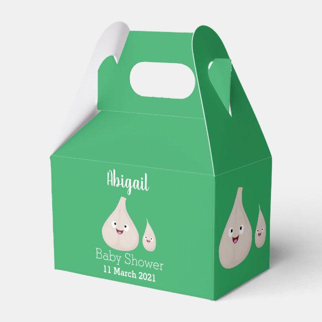 Cute garlic cartoon vegetable illustration favor boxes (Front Side)